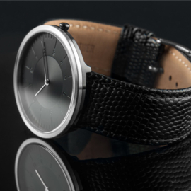 Auteur Watches Moonlight K Silver - Extra Flache Designeruhr Leder Schwarz 39mm