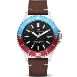 River Woods Herenhorloge 10ATM - Lederen Horlogeband Zwart/Pepsi