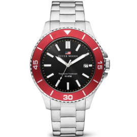 River Woods Herenhorloge 10ATM - Stalen Horlogeband Zwart/Rood