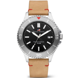 River Woods Herenhorloge 10ATM - Lederen Horlogeband Zwart/Grijs