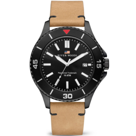 River Woods Herenhorloge 10ATM - Lederen Horlogeband Zwart