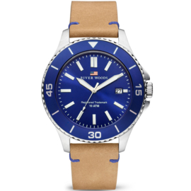 River Woods Herenhorloge 10ATM - Lederen Horlogeband Blauw