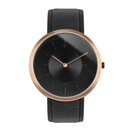 Auteur Watches Moonlight K Rose Gold - Extra Plat Designhorloge Zwart Leer 39mm