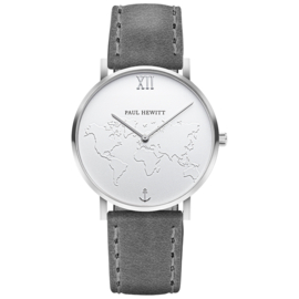 Paul Hewitt Herrenuhr Sailor Silver World Map 39mm