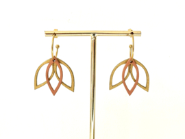 Flore oorhangers olive- coral- gold