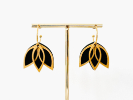 Flore oorhangers black - gold