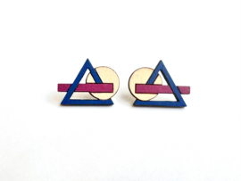 Lot oorstekers fuchsia- blue