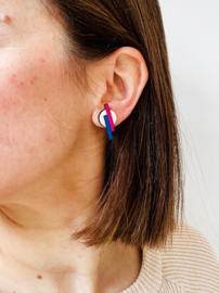 Puck oorstekers blue- fuchsia