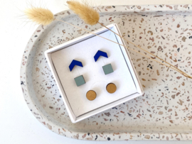 oorstekers 3-pack blue - sage - gold