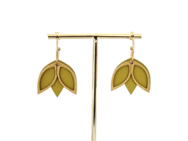 Flore oorhangers olive- coral- gold