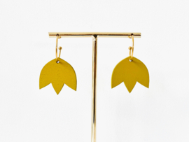 Flore oorhangers olive- coral- gold