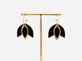 Flore oorhangers black - gold
