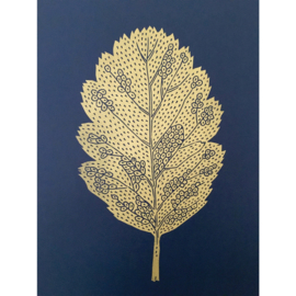 Monika Petersen Lino Print Oak Leaf Gold/Indigo | A3