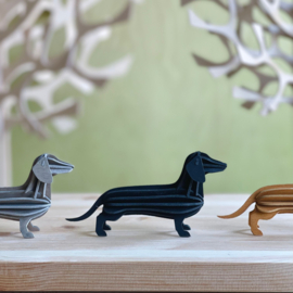 Lovi Dachshund houten teckel kaart - Medium - diverse kleuren