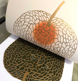 Monika Petersen Lino Print Chinese Lantern Gold-Nude-Rust 50x70 cm