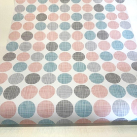 Retro Cirkels Behang in Pastel Kleuren: Roze, Blauw en Wit 305012