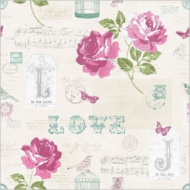 Muriva Sonnet Teal Floral 133501 bloemen behang vogels