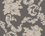 Bloemen behang Beige Metalic black glitter 33867-5