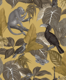 Behang met apen en tropische vogels  18502 Flora
