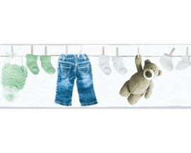 Kinderbehang Border teddyberen wit lichtgroen behangrand 35846-2