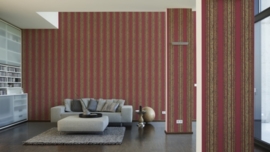 Behangpapier Streep Goud  Rood  9434-31