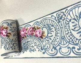 roosjes behangrand bloemen 34074-3 delfs blauw
