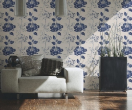 bloemen behang blauw creme 95881-2