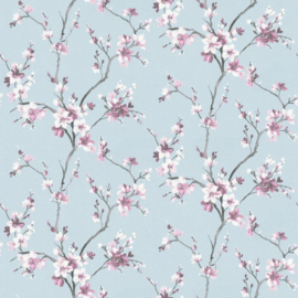 blauw bloemen behang 38500-5