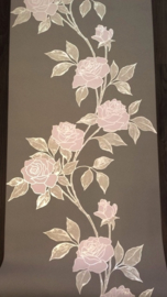 grijs behang met rose bloemen vlies voca bn x1