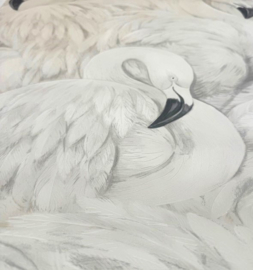 Flamingo behang off-white dieren tropisch