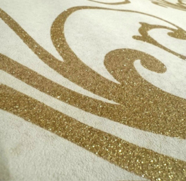 Glitter behang goud beige klassieke ornamenten