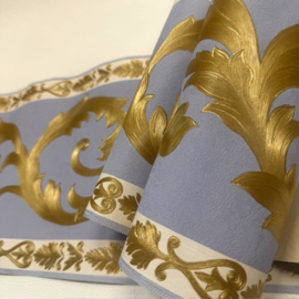 Behangrand blauw met goude bladeren Klassieke