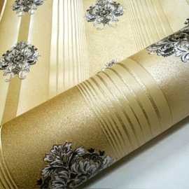 Goud streep ornamenten behang luxueuze en elegante uitstraling