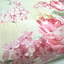 Bloemen behang roze glitter dubbel breed 34148-2