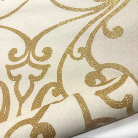 Glitter behang goud beige klassieke ornamenten