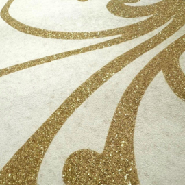 Glitter behang goud beige klassieke ornamenten