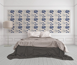 bloemen behang blauw creme 95881-2