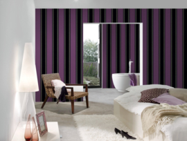 Strepen behangpapier paars zwart 957045