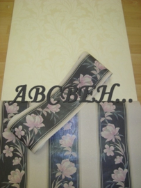 GLITTER BEHANG ROZE BEIGE ZWART STREEPJES BLOEMEN KLASSIEK 81