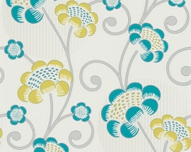 Behangpapier Bloemen Glitter Blauw Geel  30054-5