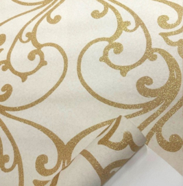 Glitter behang goud beige klassieke ornamenten