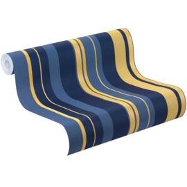 blauw goud strepen behang 546521