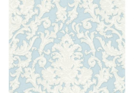 barok behang Livingwalls Flock 4 Parelwit, Pastelturquoise