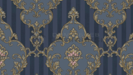 Blauw en Goud: Barok Behang voor een Koningachtige Sfeer 4607