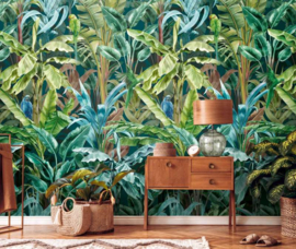 Junglepatroon Vliesbehang - groen, blauw, bruin