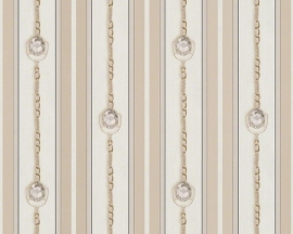 Behangpapier Streep Diamanten Creme Goud 94354-2