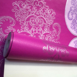 Retro vliesbehang roze lila zilver circels mandala's