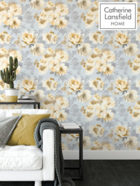 geel bloemen behang 165551