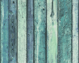 hout behangpapier groen/blauw 36282-1