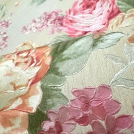 Bloemen behang roze glitter dubbel breed 34148-2